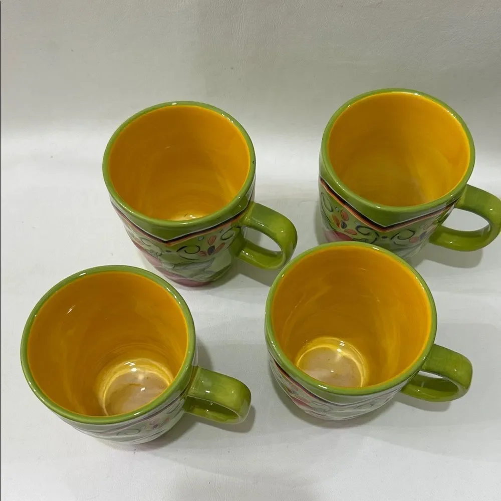 Pier 1 Pasilla Mug Set 4 Green Yellow Pepper Theme 3 1/2 In Round 4 1/4 In Tall